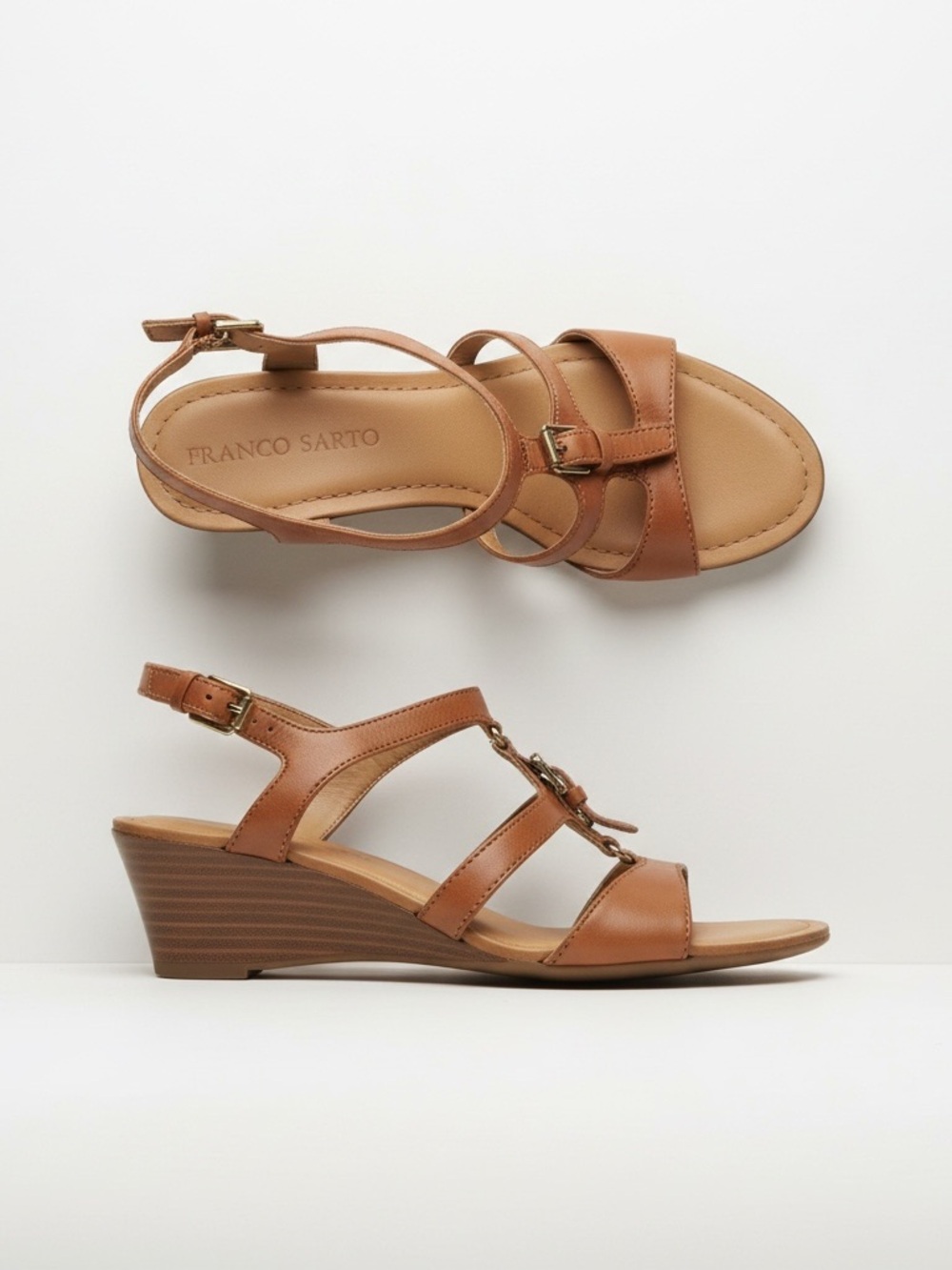 Franco Sarto wedge Sandals Leather size 7.5 brown